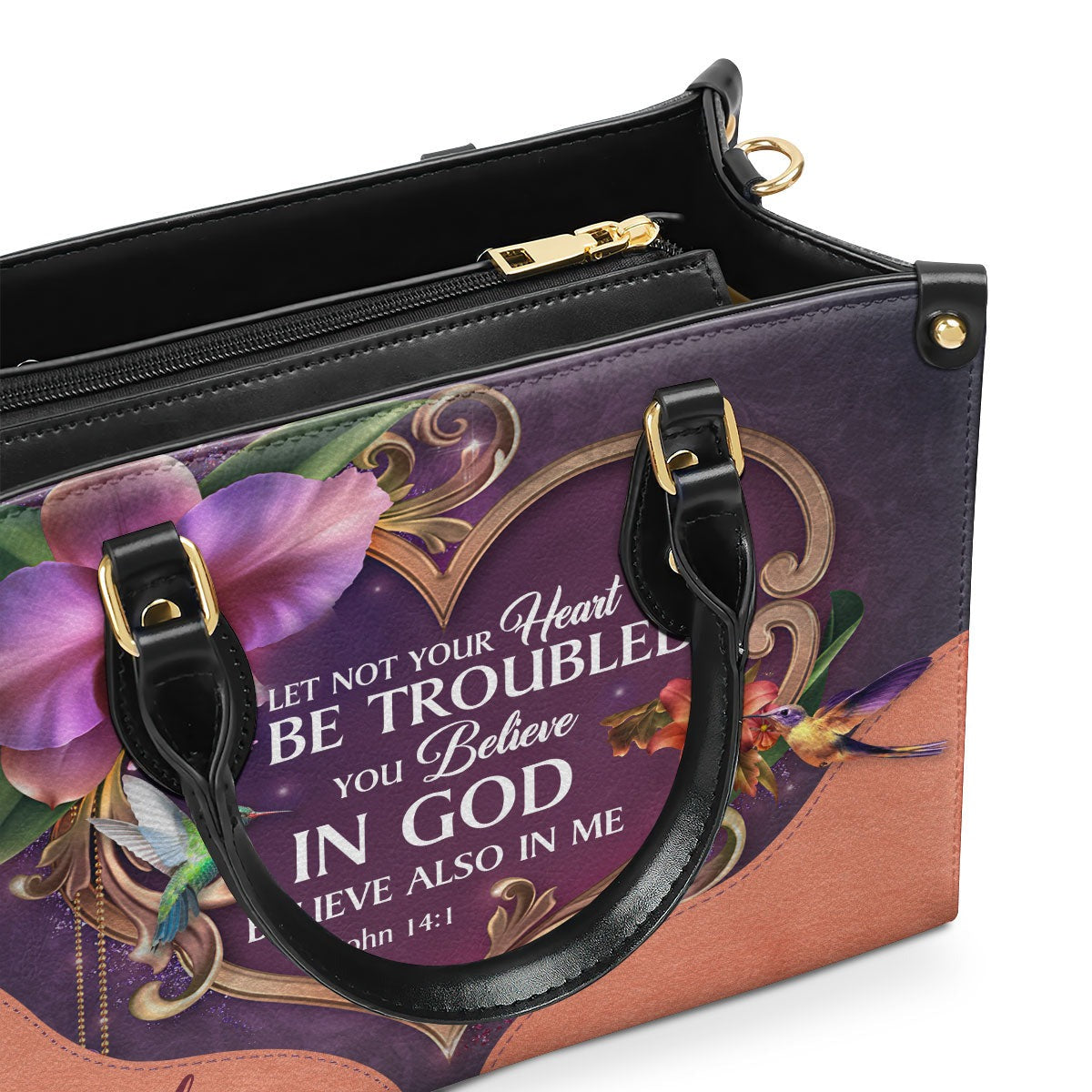 Personalized Christian Leather HandBag with Bible Verse John 14:1, Custom Name Handbag, Religious Gift for Women, Faith Purse BLAF17